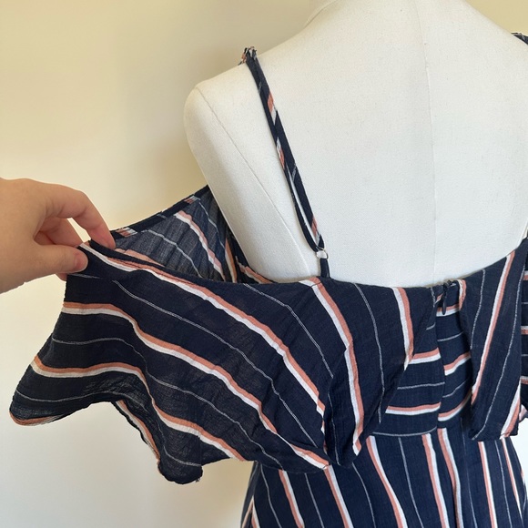 Chancery Striped Sundress with Asymmetrical Hem Cold Shoulder Sleeves - Size 12 - Picture 5 of 7